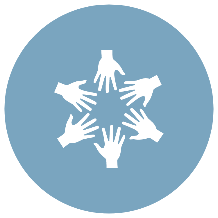 Icon of hands around forming a circle in the center