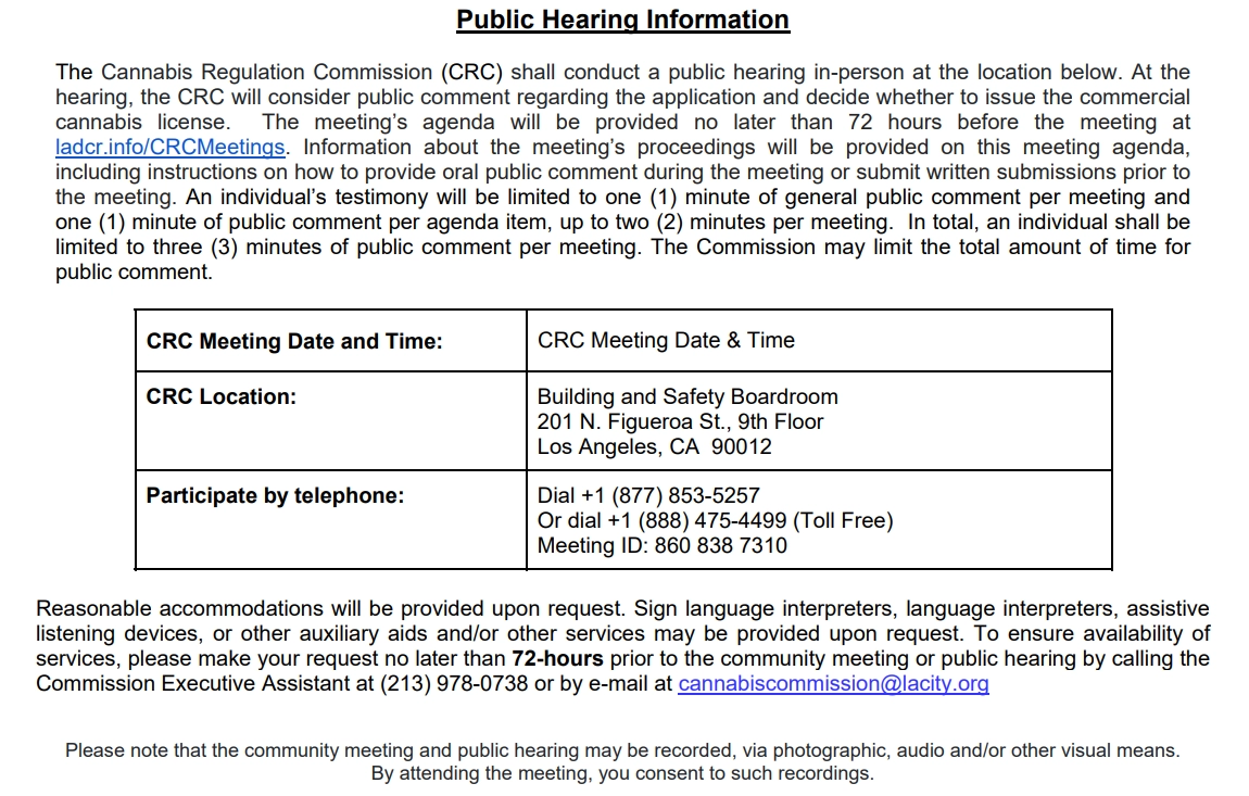 Public Hearing Information Example Email